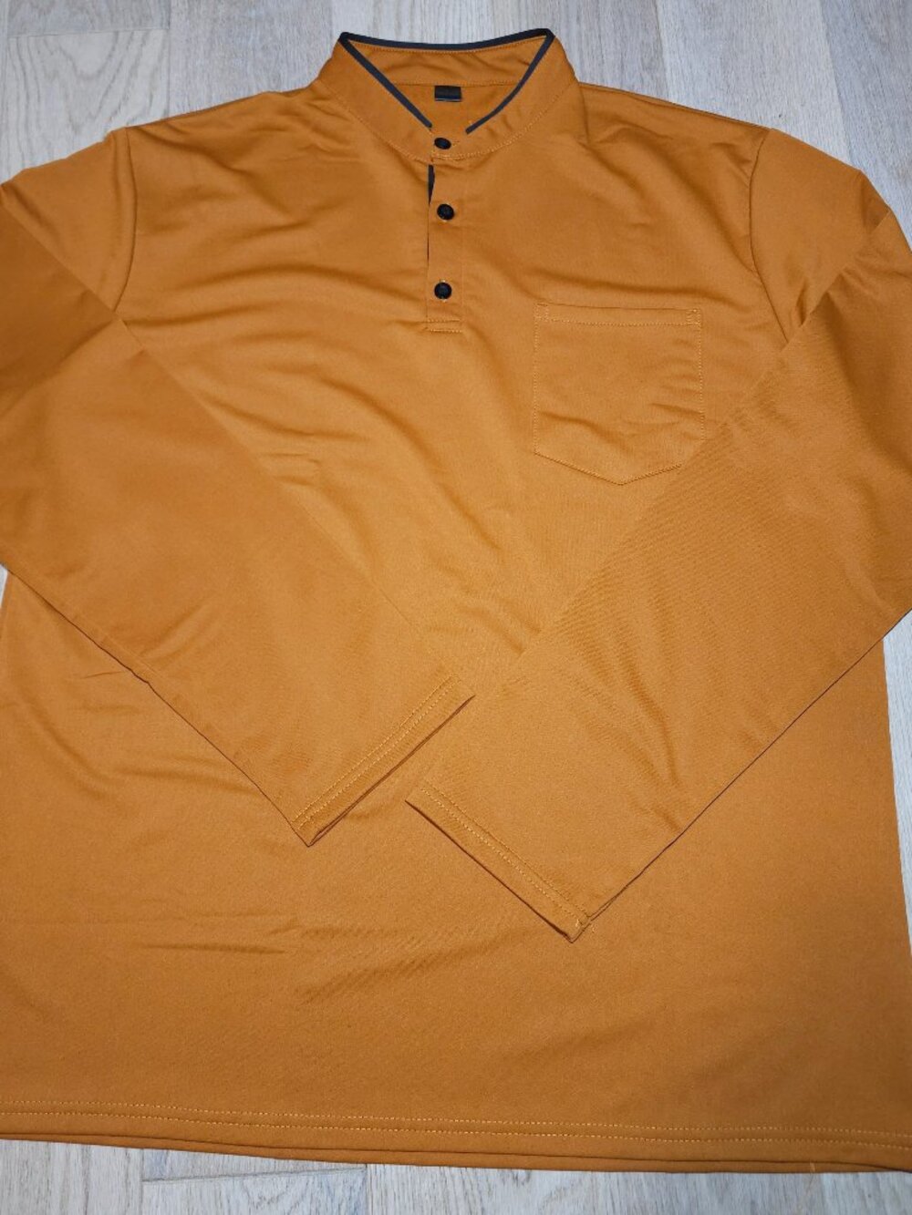Man's Long-sleeve Mandarin Collar Shirt Orange Color Size L